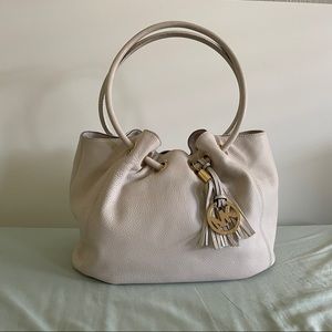 Michael Kors Ring Handle Pebble Leather Tote (White/Beige; Pre-loved Condition)